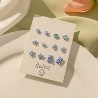 6 Pairs Cute Sweet Bear Flower Bow Knot Enamel Plating Inlay Alloy Rhinestones Silver Plated Ear Studs main image 6