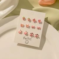 6 Pairs Cute Sweet Bear Flower Bow Knot Enamel Plating Inlay Alloy Rhinestones Silver Plated Ear Studs main image 2