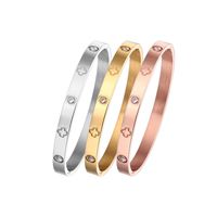 Simple Style Four Leaf Clover Titanium Steel Plating Inlay Artificial Rhinestones Bangle main image 4