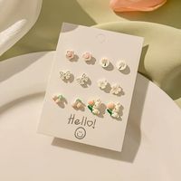 6 Pairs Cute Sweet Bear Flower Bow Knot Enamel Plating Inlay Alloy Rhinestones Silver Plated Ear Studs main image 3