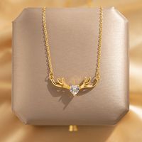 Ig Style Sweet Four Leaf Clover Butterfly Shell Titanium Steel Plating Inlay Opal Shell Zircon Pendant Necklace sku image 35