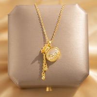 Ig Style Sweet Four Leaf Clover Butterfly Shell Titanium Steel Plating Inlay Opal Shell Zircon Pendant Necklace sku image 56