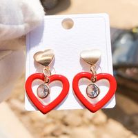 1 Pair Elegant Luxurious Heart Shape Rose Plating Inlay Alloy Zircon 14k Gold Plated Drop Earrings main image 9