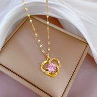 Imitation Pearl Titanium Steel Copper Retro Inlay Devil'S Eye Water Droplets Heart Shape Rhinestones Necklace sku image 34