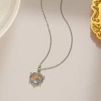 Wholesale Simple Style Heart Shape Titanium Steel Crystal Pendant Necklace sku image 1