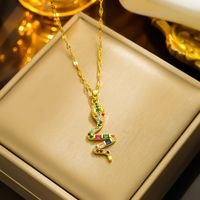 304 Stainless Steel Copper 18K Gold Plated Casual Simple Style Snake Zircon Pendant Necklace sku image 3