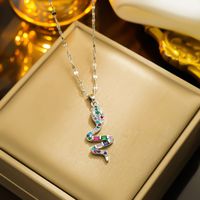 304 Stainless Steel Copper 18K Gold Plated Casual Simple Style Snake Zircon Pendant Necklace sku image 4