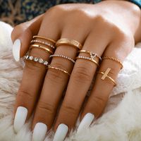 Fashion Rings For Women Twist Diamond Open Slotted Ring 8-piece Retro Joint Ring Set sku image 5