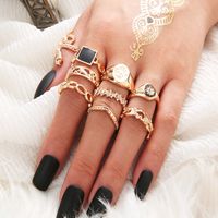 Bohemian Creative Dripping Oil Retro Geometric Ring Set main image 4