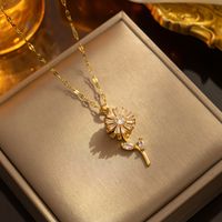 Elegant Simple Style Sunflower 304 Stainless Steel Copper Zircon Pendant Necklace 1 Piece main image 6