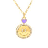 Retro Micro-inlaid Smiley Face Pendant Clavicle Chain Copper Heart Smile Color Pendant Necklace sku image 2
