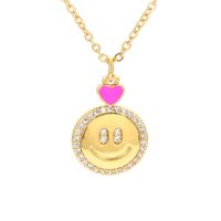 Retro Micro-inlaid Smiley Face Pendant Clavicle Chain Copper Heart Smile Color Pendant Necklace sku image 1