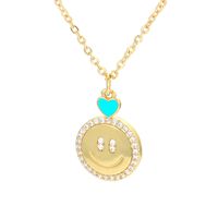 Retro Micro-inlaid Smiley Face Pendant Clavicle Chain Copper Heart Smile Color Pendant Necklace sku image 4