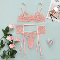New Fashion Solid Color Hollow Women's Fake 3-piece Lace Sexy Suit sku image 10