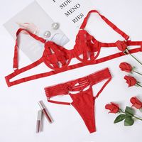 New Fashion Solid Color Christmas Red New Ribbon Hollow Sexy Underwear sku image 2