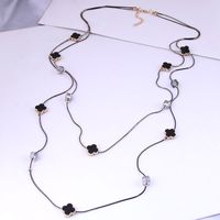 Korean Simple Square Crystal Combination Double-layer Long Necklace Wholesale main image 1