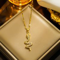 304 Stainless Steel Copper 18K Gold Plated Casual Simple Style Snake Zircon Pendant Necklace main image 1