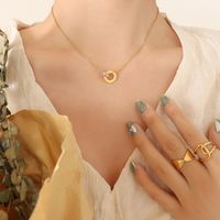 Fashion Roman Diamond Double Ring Earrings Necklace Titanium Steel Jewelry Set main image 2