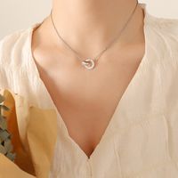 Fashion Roman Diamond Double Ring Earrings Necklace Titanium Steel Jewelry Set sku image 2