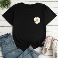 Small Chrysanthemum Print Loose Casual T-shirt main image 4