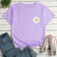 Small Chrysanthemum Print Loose Casual T-shirt main image 9