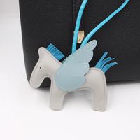 Cute Cartoon Tassel Pegasus Pendant Leather Pony Schoolbag Accessories Keychain sku image 3