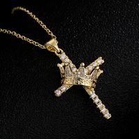 Fashion Clavicle Chain Copper 18k Gold Zircon Pearl Cross Pendant Necklace main image 2