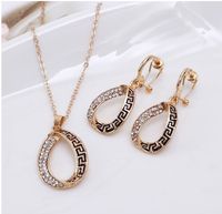Fashion Geometric Alloy Hollow Out Artificial Rhinestones Earrings Necklace 1 Set sku image 1