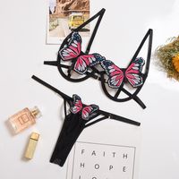 European And American Underwear New Mesh Perspective Hollow Tied Butterfly Gathered Bra Set Sexy Bra main image 6