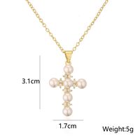 Fashion Clavicle Chain Copper 18k Gold Zircon Pearl Cross Pendant Necklace main image 7
