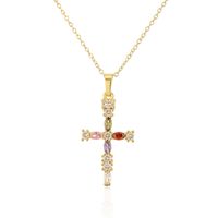 Fashion Clavicle Chain Copper 18k Gold Zircon Pearl Cross Pendant Necklace sku image 2