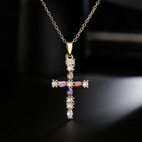 Fashion Clavicle Chain Copper 18k Gold Zircon Pearl Cross Pendant Necklace main image 3