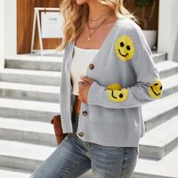 Fashion Smiley Face Cotton Long Sleeve Button Cardigan sku image 1