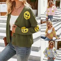 Fashion Smiley Face Cotton Long Sleeve Button Cardigan main image 7