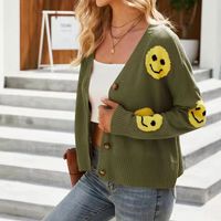 Fashion Smiley Face Cotton Long Sleeve Button Cardigan main image 2