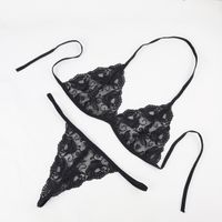 New Style Flower Pattern Solid Color Embroidery Sexy Underwear Three-point Suit main image 3