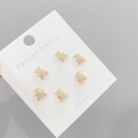 Cute Bear Copper Inlay Zircon Ear Studs 3 Pairs sku image 1