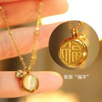 Wholesale Fashion Shell Elk 304 Stainless Steel Copper Plating 18K Gold Plated White-Plated K Artificial Pearls Zircon Pendant Necklace sku image 75