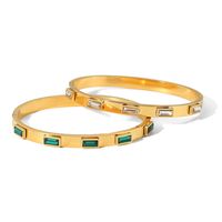 Retro Geometric Square Eye Stainless Steel Inlay Zircon Gold Plated Bangle main image 4