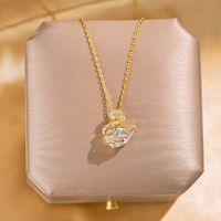 Wholesale Fashion Shell Elk 304 Stainless Steel Copper Plating 18K Gold Plated White-Plated K Artificial Pearls Zircon Pendant Necklace sku image 114