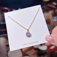 Ig Style Sweet Four Leaf Clover Butterfly Shell Titanium Steel Plating Inlay Opal Shell Zircon Pendant Necklace sku image 26