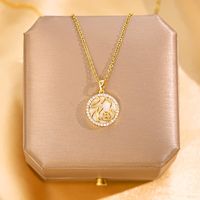 Wholesale Fashion Shell Elk 304 Stainless Steel Copper Plating 18K Gold Plated White-Plated K Artificial Pearls Zircon Pendant Necklace sku image 106