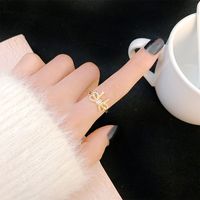 Fashion Heart Shape Flower Bow Knot Copper Inlay Artificial Pearls Zircon Open Ring 1 Piece sku image 67
