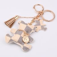 Fashion Plaid Cat Flower Pu Leather Unisex Bag Pendant Keychain 1 Piece sku image 7