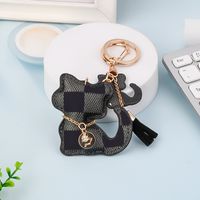 Fashion Plaid Cat Flower Pu Leather Unisex Bag Pendant Keychain 1 Piece sku image 1