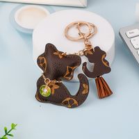 Fashion Plaid Cat Flower Pu Leather Unisex Bag Pendant Keychain 1 Piece sku image 6