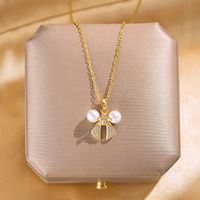 Wholesale Fashion Shell Elk 304 Stainless Steel Copper Plating 18K Gold Plated White-Plated K Artificial Pearls Zircon Pendant Necklace sku image 59