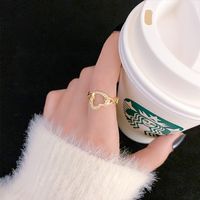 Fashion Heart Shape Flower Bow Knot Copper Inlay Artificial Pearls Zircon Open Ring 1 Piece sku image 54