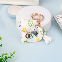 Fashion Plaid Cat Flower Pu Leather Unisex Bag Pendant Keychain 1 Piece sku image 5