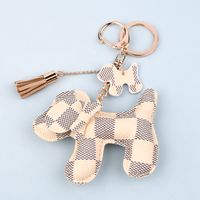 Fashion Plaid Cat Flower Pu Leather Unisex Bag Pendant Keychain 1 Piece sku image 25